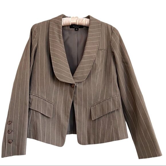 Signature by Larry Levine Shawl Collar Grey + White Pinstripe Blazer Jacket 10 - Picture 1 of 6